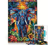 Puzzle da 1000 pezzi con elefanti in vetro colorato per adolescenti, gioco di allenamento mentale, gioco di gruppo, taglio di precisione, regalo per le festività 38x52cm