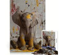 Puzzle da 1000 pezzi con elefantino e schizzi di vernice, ideale per adolescenti Migliora la memoria, crea un'atmosfera rilassante, offre tagli di precisione e rappresenta un regalo speciale (38x52cm)