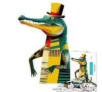 Puzzle da 1000 pezzi con elegante illustrazione di un coccodrillo con cilindro Un gioco avvincente per coltivare la pazienza rilassante e antistress Un'ottima idea regalo (Dimensioni 38x52cm)