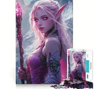 Puzzle da 1000 pezzi con elfo dai capelli rosa e bastone per ragazzi, gioco di logica e divertimento semplice con bordi lisci, regalo elegante (38x52cm)