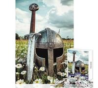 Puzzle da 1000 pezzi con elmo medievale e spada giocattolo decorazione da parete regalo per compleanni gioco educativo allena il cervello e le mani dimensioni 38x26cm