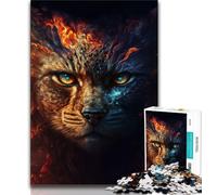 Puzzle da 1000 pezzi con faccia di gatto e fuoco per adulti e adolescenti per giochi educativi giocattoli collezioni di artisti belle arti (50x75cm)