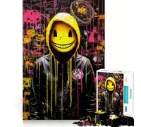 Puzzle da 1000 pezzi con faccina sorridente spaventosa a forma di V per adolescenti, gioco di logica, leggero, rilassante, taglio liscio, decorazione da parete (38x52cm)