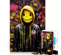 Puzzle da 1000 pezzi con faccina sorridente spaventosa a forma di V per adolescenti, ideale per rafforzare la memoria, calmare e rilassarsi, con bordi di qualità, perfetto come regalo (50x75cm)