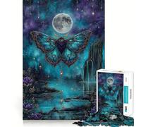 Puzzle da 1000 pezzi con falena mistica e lago al chiaro di luna per ragazzi Un giocattolo divertente e rilassante, un'opera d'arte dai contorni netti, da collezione (50x75cm)