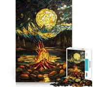 Puzzle da 1000 pezzi con falò e vetrate artistiche per adulti, gioco intelligente per interni, taglio liscio, Babbo Natale, desiderio 38x26cm
