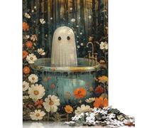 Puzzle da 1000 pezzi con fantasma e fiori nella vasca da bagno, per adulti, difficoltà alta, giochi rilassanti, giocattolo, regalo di Halloween (75x50 cm)