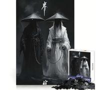 Puzzle da 1000 pezzi con fantasmi samurai in bianco e nero per adulti, ideale per migliorare la memoria, favorire la calma e il relax Taglio laser Regalo di Natale unico (50x75cm)