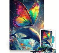 Puzzle da 1000 pezzi con farfalla arcobaleno e delfino per adolescenti, gioco di logica mentale, silenzioso, tranquillo, taglio preciso, articolo dei desideri di Babbo Natale (38x26cm)