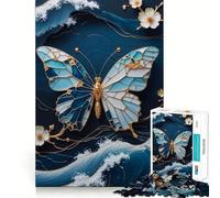Puzzle da 1000 pezzi con farfalla blu,tecnica Kintsugi,decorazione a incastro,rompicapo,regalo,gioco rilassante,opera d'arte natalizia 38x26cm