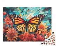 Puzzle da 1000 pezzi con farfalla monarca su foglie, ideale per giochi educativi per adulti e decorazioni per la casa. Dimensioni: 52x38 cm. Difficile e stimolante, perfetto per un compleanno.