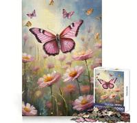 Puzzle da 1000 pezzi con farfalla rosa su un campo, ideale per ragazzi Puzzle facile da costruire, per il tempo libero, con taglio preciso, regalo perfetto per Babbo Natale (50x75cm)