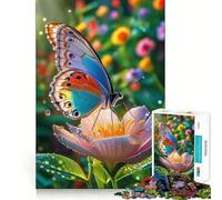 Puzzle da 1000 pezzi con farfalla su fiore e gocce d'acqua,incastro perfetto,gioco creativo e stimolante per la mente,ideale per il tempo libero e come regalo di compleanno (38x52cm)