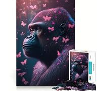 Puzzle da 1000 pezzi con farfalle rosa e gorilla per ragazzi, gioco di logica, leggero e rilassante, taglio liscio, decorazione da parete (50x75cm)