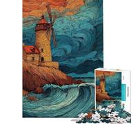 Puzzle da 1000 pezzi con faro e mulino a vento in riva al mare ideale per ragazzi e famiglie per un divertimento interattivo tra genitori e figli compleanni e Natale 38x52cm