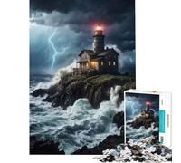 Puzzle da 1000 pezzi con faro fulmine e tempesta Gioco divertente che stimola l'intelligenza e crea dipendenza donne e uomini Divertente e spiritoso (Dimensioni 50x75cm)