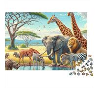Puzzle da 1000 pezzi con fauna selvatica africana, scena di una pozza d'acqua, gioco educativo per adulti, decorazione per la casa, difficile e stimolante, ideale per compleanni, 70x50 cm.