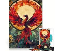 Puzzle da 1000 pezzi con fenice in vetro colorato per adolescenti, gioco di logica mentale, evasione rilassante, opera d'arte dai bordi sottili da collezione (38x26cm)