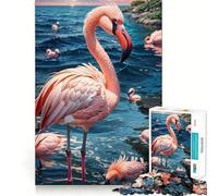 Puzzle da 1000 pezzi con fenicottero rosa e uccellino, ideale per adulti, con design logico e rilassante, con bordi chiari e un regalo speciale (38x26cm)