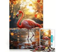 Puzzle da 1000 pezzi con fenicottero rosa in autunno per adulti, ideale per stimolare la mente e ridurre lo stress, con bordi precisi, perfetto come decorazione da parete (50x75cm)