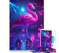 Puzzle da 1000 pezzi con fenicottero rosa sui pattini a rotelle per adolescenti, gioco mentale, momento di relax, taglio di alta qualità, regalo artistico (50x75cm)