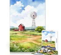 Puzzle da 1000 pezzi con fienile rosso e mulino a vento per ragazzi, ideale per rafforzare la memoria, per un divertimento rilassante e per creare la lista dei desideri di Babbo Natale (38x52cm)