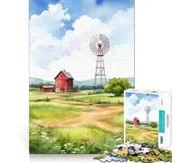 Puzzle da 1000 pezzi con fienile rosso e mulino a vento per ragazzi, ideale per rafforzare la memoria, per un divertimento rilassante e per creare la lista dei desideri di Babbo Natale (38x52cm)