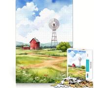 Puzzle da 1000 pezzi con fienile rosso e mulino a vento per ragazzi Puzzle che migliora la memoria, rilassante e compatto, ideale come regalo festivo (50x75cm)