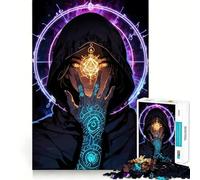 Puzzle da 1000 pezzi con figura incappucciata mistica e simboli luminosi per adulti, gioco di logica stimolante, divertimento rilassante, bordi netti, regalo memorabile (38x26cm)