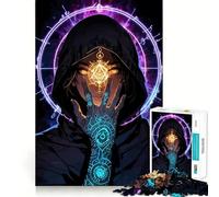 Puzzle da 1000 pezzi con figura incappucciata mistica e simboli luminosi per adulti, gioco di logica e abilità, antistress, taglio preciso, regalo elegante (38x52cm)