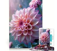 Puzzle da 1000 pezzi con fiore di dalia rosa e gocce d'acqua per adulti, gioco di logica e svago, bordi lisci, regalo stagionale (50x75cm)