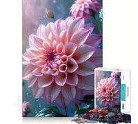 Puzzle da 1000 pezzi con fiore di dalia rosa e gocce d'acqua per ragazzi, gioco di logica, semplice e divertente, bordi lisci, regalo elegante (38x26cm)