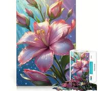 Puzzle da 1000 pezzi con fiore di ibisco rosa e gocce d'acqua, ideale per ragazzi, per migliorare la memoria, rilassarsi e divertirsi Dimensioni precise, regalo creativo (38x52cm)