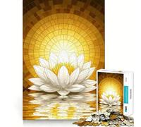 Puzzle da 1000 pezzi con fiore di loto bianco in luce dorata,gioco stimolante per la mente,incastro perfetto,nessun pezzo si stacca,sfida interattiva per il cervello per la casa (38x26cm)