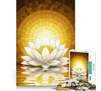 Puzzle da 1000 pezzi con fiore di loto bianco in luce dorata per ragazzi,ideale per un divertente gioco di memoria,con incastri precisi e rilassanti,perfetto per attività di gruppo al chiuso (50x75cm)