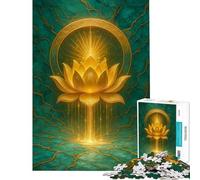 Puzzle da 1000 pezzi con fiore di loto dorato e raggi luminosi Stimola la mente è un antistress e un gioco pratico adatto a persone dai 14 anni in su (38x52cm)