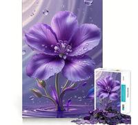 Puzzle da 1000 pezzi con fiore viola e gocce d'acqua per ragazzi, puzzle di memoria, leggero, rilassante, immagine da assemblare, (38x52cm)