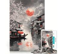 Puzzle da 1000 pezzi con fiori di ciliegio e fiume al chiaro di luna,taglio liscio,gioco creativo,giocattolo rilassante,regalo di Natale (38x52cm)