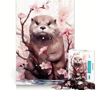 Puzzle da 1000 pezzi con fiori di ciliegio e lontra,bordi lisci,gioco creativo,giocattolo per momenti di relax,regalo di compleanno divertente (38x52cm)