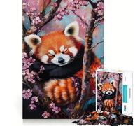 Puzzle da 1000 pezzi con fiori di ciliegio e panda rosso Gioco di precisione e divertente per stimolare la mente e creare un'atmosfera rilassante,ideale come regalo di Natale (38x26cm)