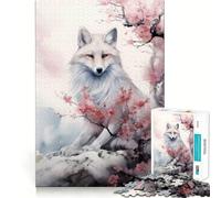 Puzzle da 1000 pezzi con fiori di ciliegio e volpe bianca,gioco di assemblaggio perfetto,attività per la mente,divertente e rilassante,regalo di Natale (50x75cm)