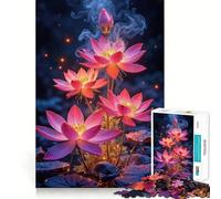Puzzle da 1000 pezzi con fiori di loto rosa e bagliore magico per adolescenti, facile da assemblare, per il tempo libero, con taglio preciso, regalo di Babbo Natale (50x75cm)