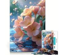Puzzle da 1000 pezzi con fiori di pesco nell'acqua con bolle, ideale per ragazzi, gioco mentale, svago e divertimento, taglio di alta qualità, regalo pensato con cura (38x26cm)