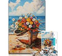 Puzzle da 1000 pezzi con fiori e barche, dipinto a olio, puzzle da 1000 pezzi per adolescenti, regali, giochi educativi, decorazioni per la casa, regalo per tutta la famiglia, 26x38cm