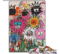 Puzzle da 1000 pezzi con fiori e teschi in stile Basquiat per adulti e ragazzi, gioco stimolante e per famiglie con poster abbinato e foglio di quiz (50x75cm)