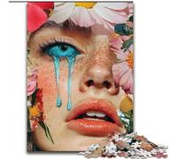 Puzzle da 1000 pezzi con fiori e volto di ragazza, in legno, rompicapo stimolante per adolescenti, gioco interattivo per il divertimento di tutta la famiglia, dimensioni 50X75CM