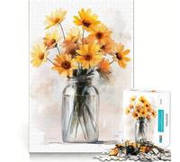 Puzzle da 1000 pezzi con fiori gialli in un barattolo Gioco cognitivo divertente con componenti robusti e ben definiti Esercizio mentale per momenti di tranquillità a casa (38x26cm)