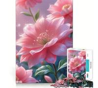 Puzzle da 1000 pezzi con fiori rosa e gocce di rugiada per adolescenti, facile da costruire, per il tempo libero, con taglio preciso, regalo di Babbo Natale (38x26cm)
