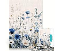 Puzzle da 1000 pezzi con fiori selvatici blu e bianchi,gioco di precisione con bordi perfetti,giocattolo per allenare la mente,divertimento a gioco lento,regalo di compleanno 38x26cm