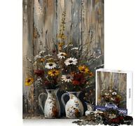 Puzzle da 1000 pezzi con fiori selvatici in brocche per adulti e ragazzi, ideale per l'allenamento mentale, il tempo libero consapevole, il taglio uniforme e le sorprese di compleanno (50x75cm)